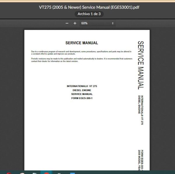 SERVICE MANUAL INTERNATIONAL ENGINE  VT275 (2005 & Newer)